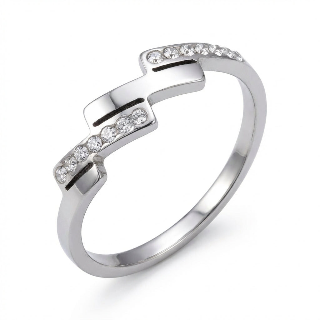 Inel Model geometric cu Zirconiu Cubic Oțel Inoxidabil Argintiu - Hipoalergenic - IND1331