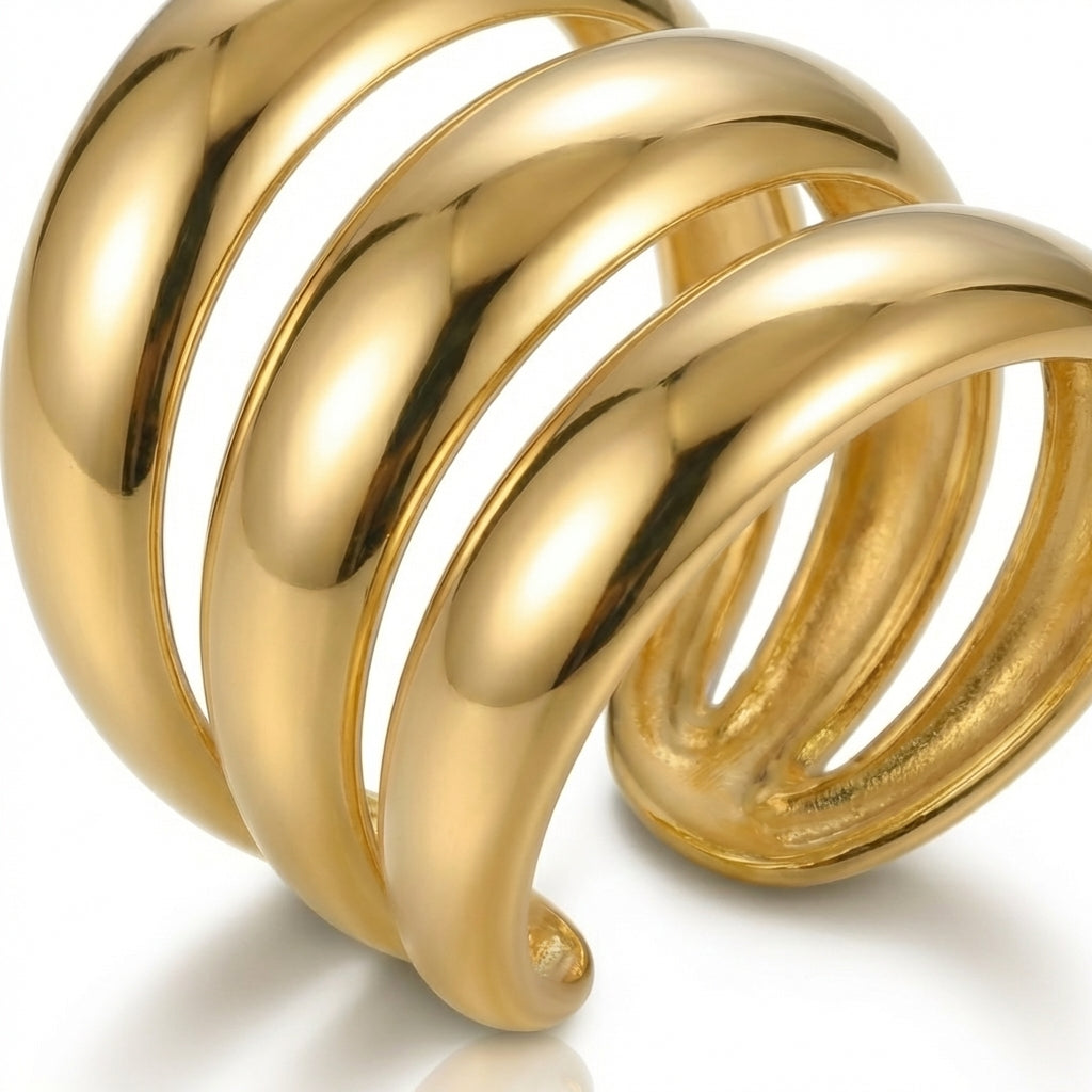 Inel Benzi spiralate late Oțel Inoxidabil Placat Aur 18K PVD - Hipoalergenic - IND1603