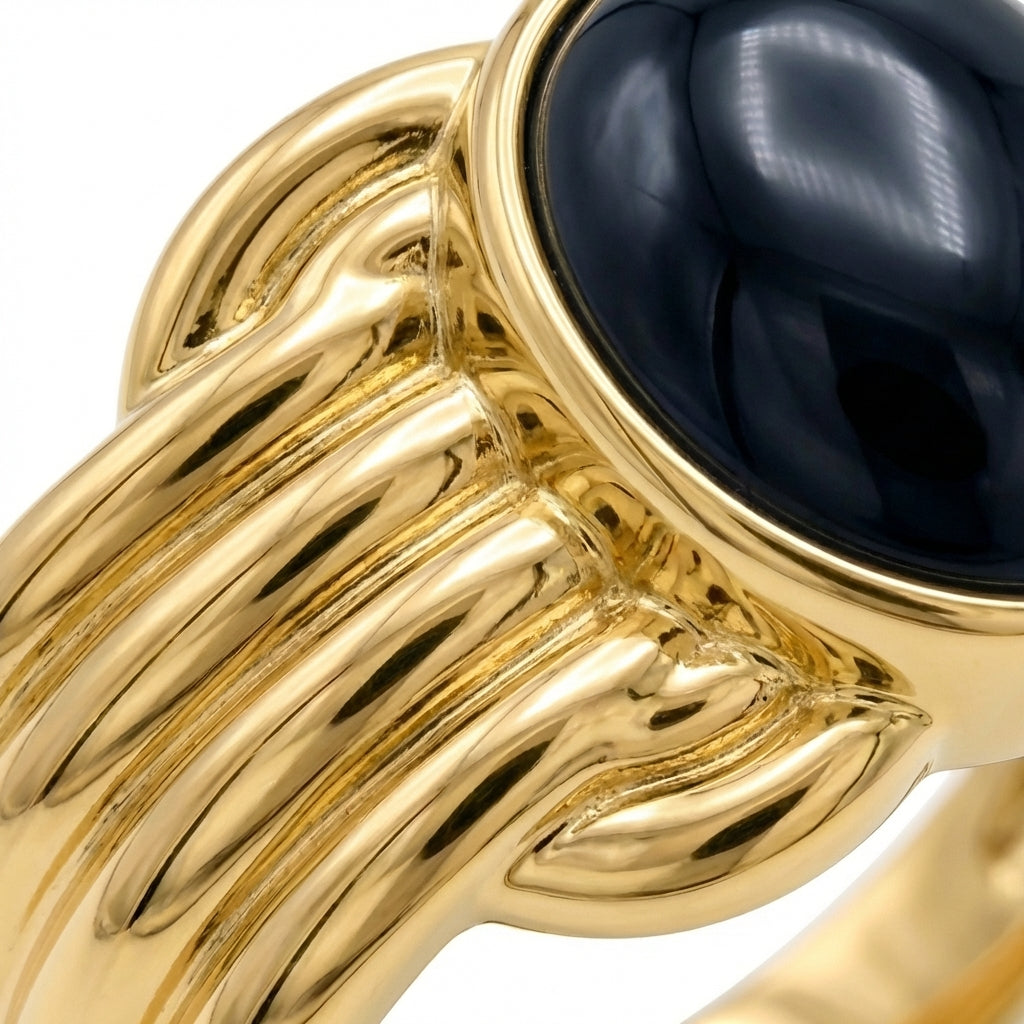 Inel cabochon negru Oțel Inoxidabil Placat Aur 18K PVD - Hipoalergenic - IND1655