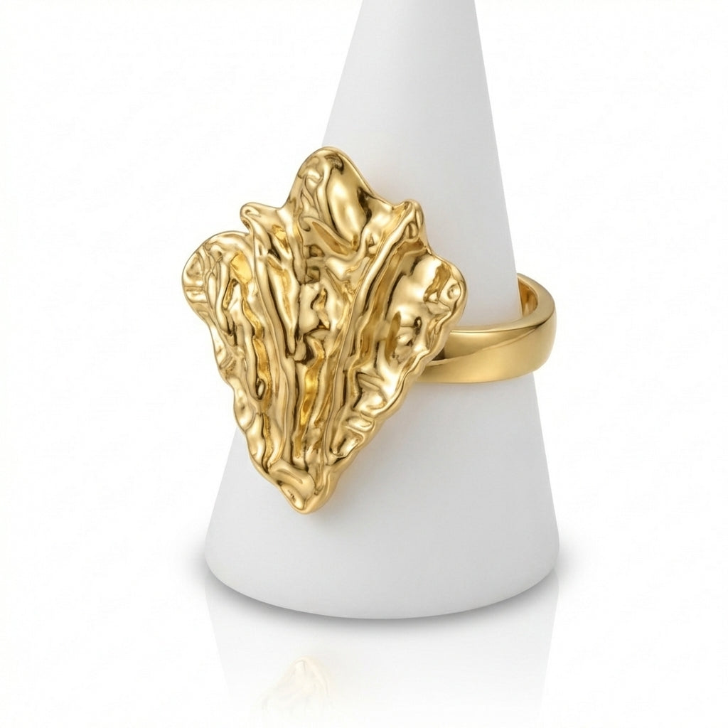 Inel Ornament texturat abstract Oțel Inoxidabil Placat Aur 18K PVD - Hipoalergenic - IND1620