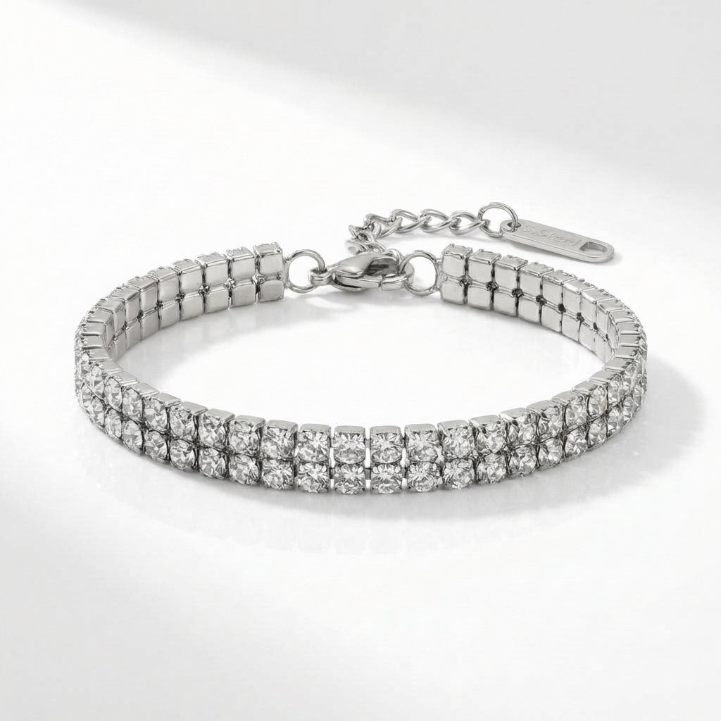 Brățară Tennis 2 x 3mm Șir dublu zirconii cubice Oțel Inoxidabil 16 cm - BF1173 - Hipoalergenică