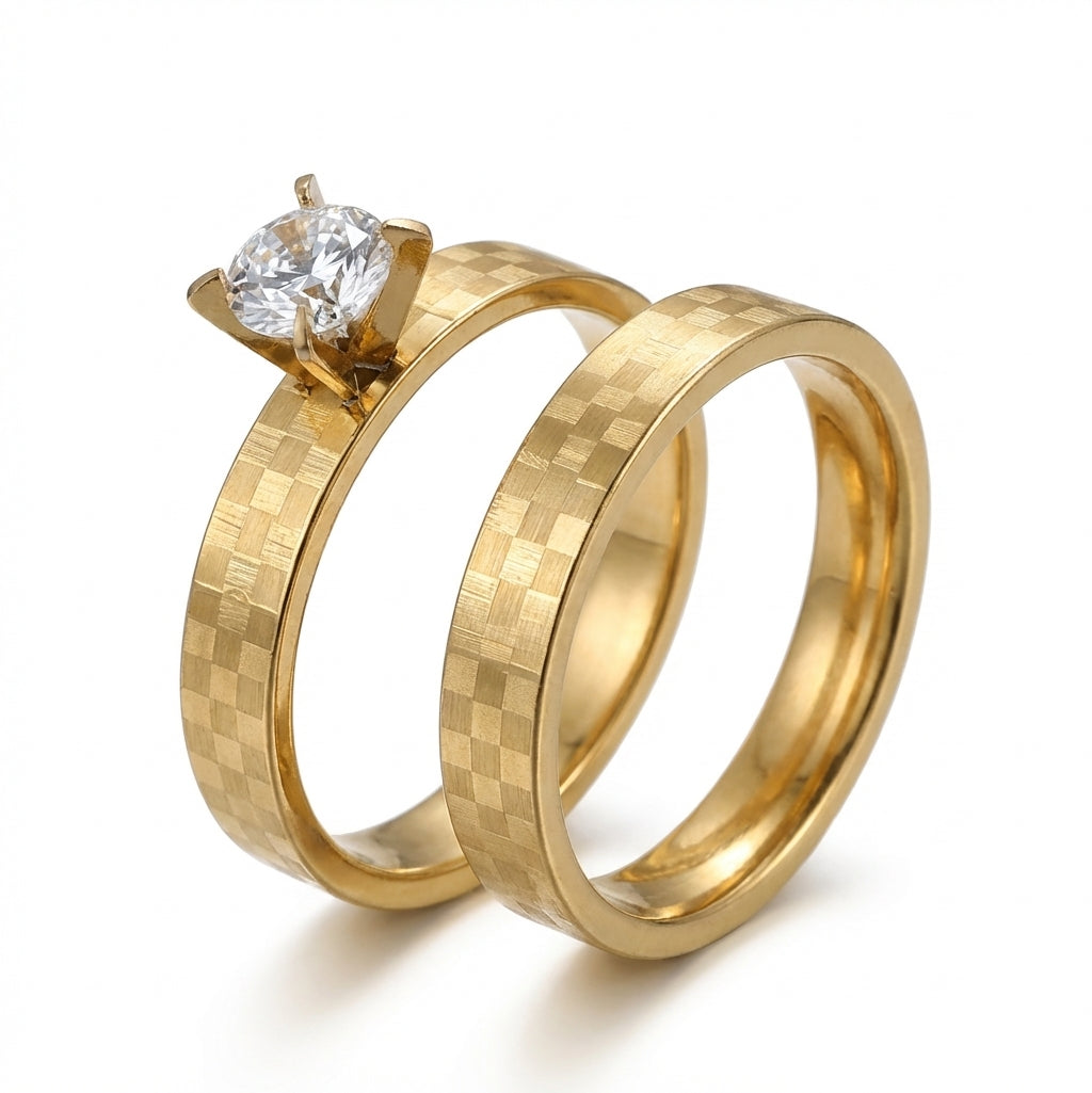 Inel Auriu, carouri, diamant Oțel Inoxidabil Auriu - Hipoalergenic