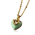 Lănțișor Inox Cable Auriu cu Pandantiv Inimă Email Verde - Romantic - Hipoalergenic