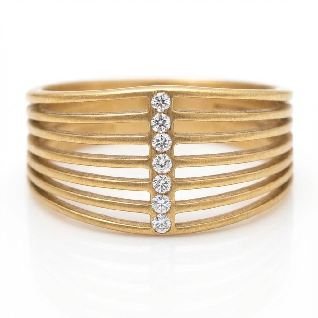 Inel Benzi paralele zirconiu Oțel Inoxidabil Auriu - Hipoalergenic