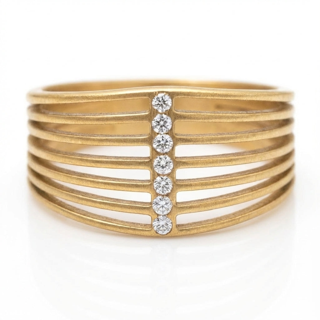 Inel Benzi paralele zirconiu Oțel Inoxidabil Auriu - Hipoalergenic