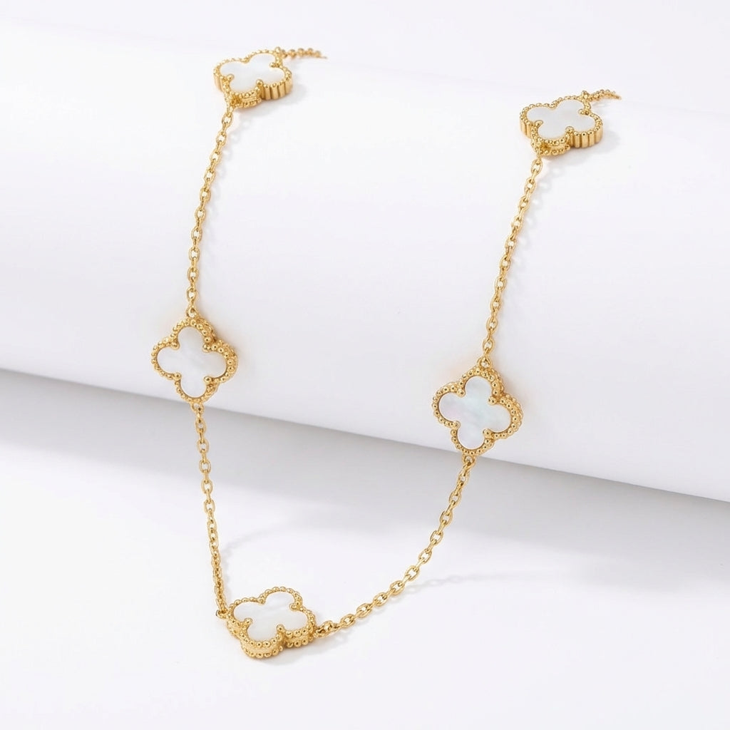 Lănțișor Inox Alhambra Auriu cu Sidef Alb - Elegant - Hipoalergenic