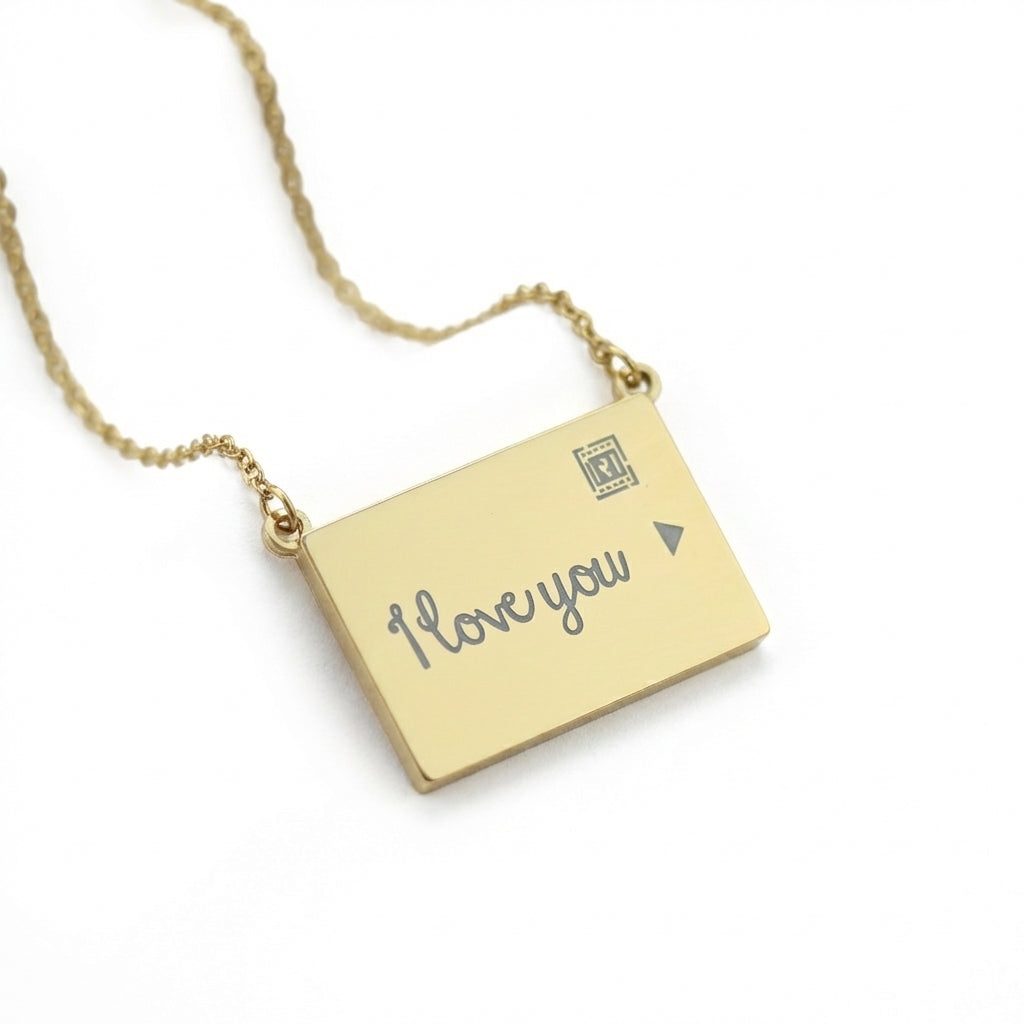 Lănțișor Inox Rope Auriu cu Pandantiv I Love You - Romantic - Hipoalergenic