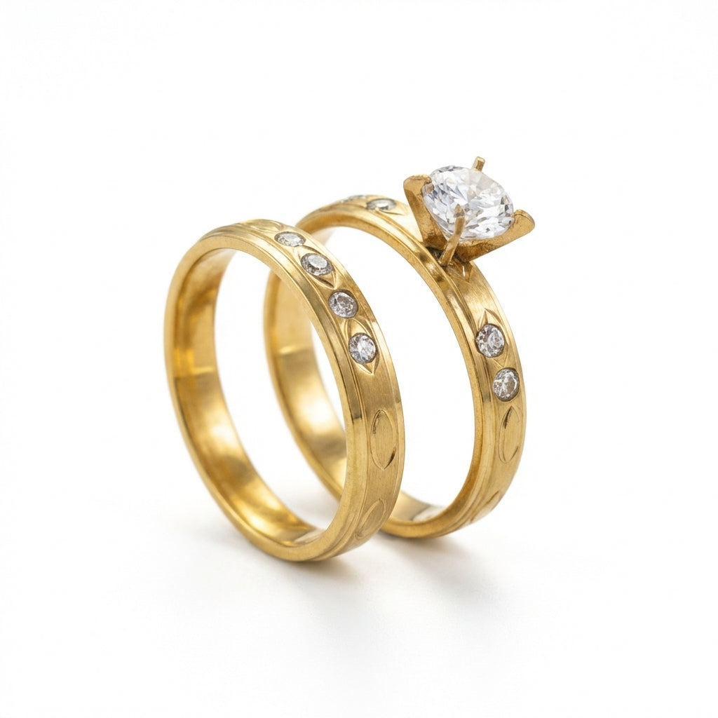 Inel auriu cu diamante Oțel Inoxidabil Auriu - Hipoalergenic