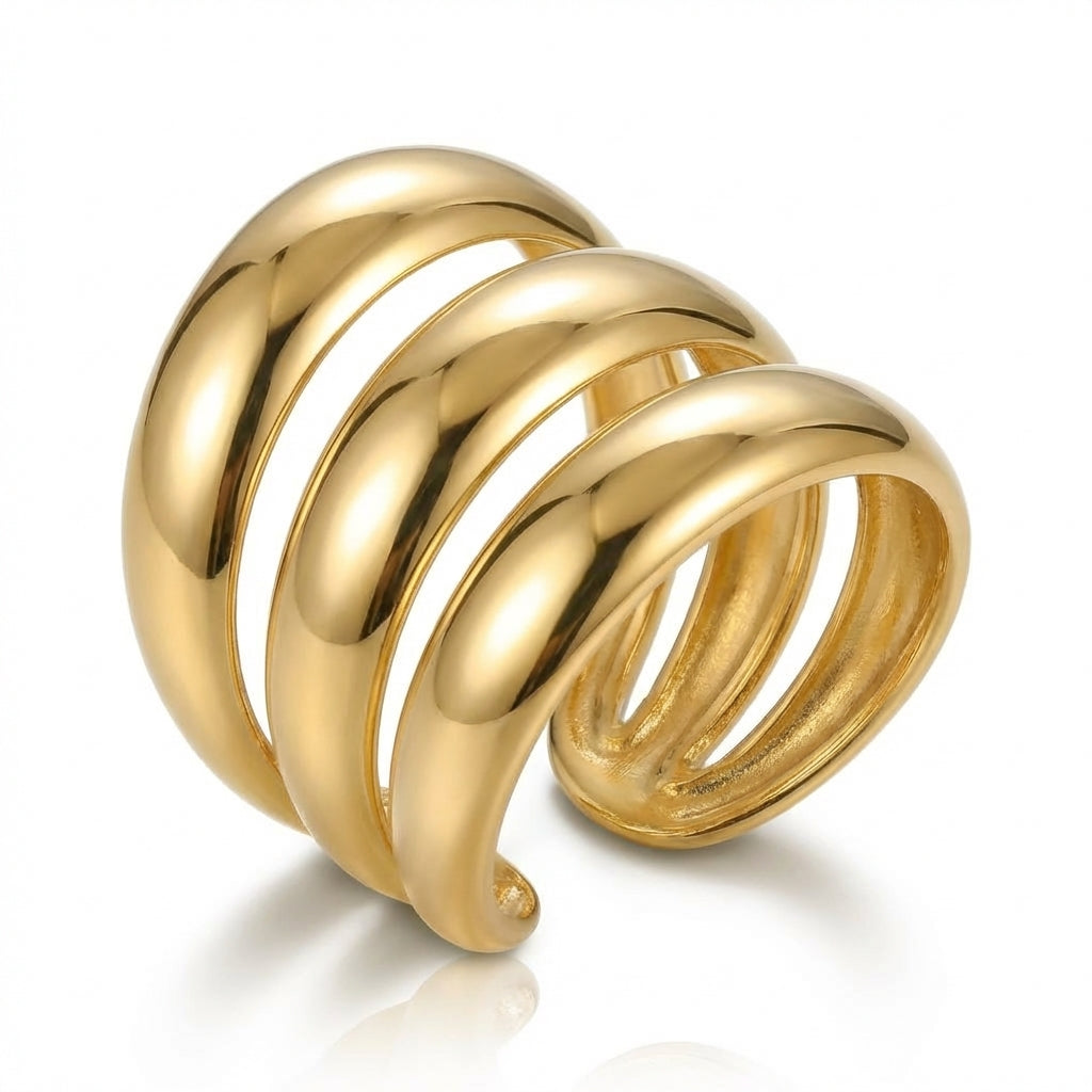 Inel Benzi spiralate late Oțel Inoxidabil Placat Aur 18K PVD - Hipoalergenic - IND1603