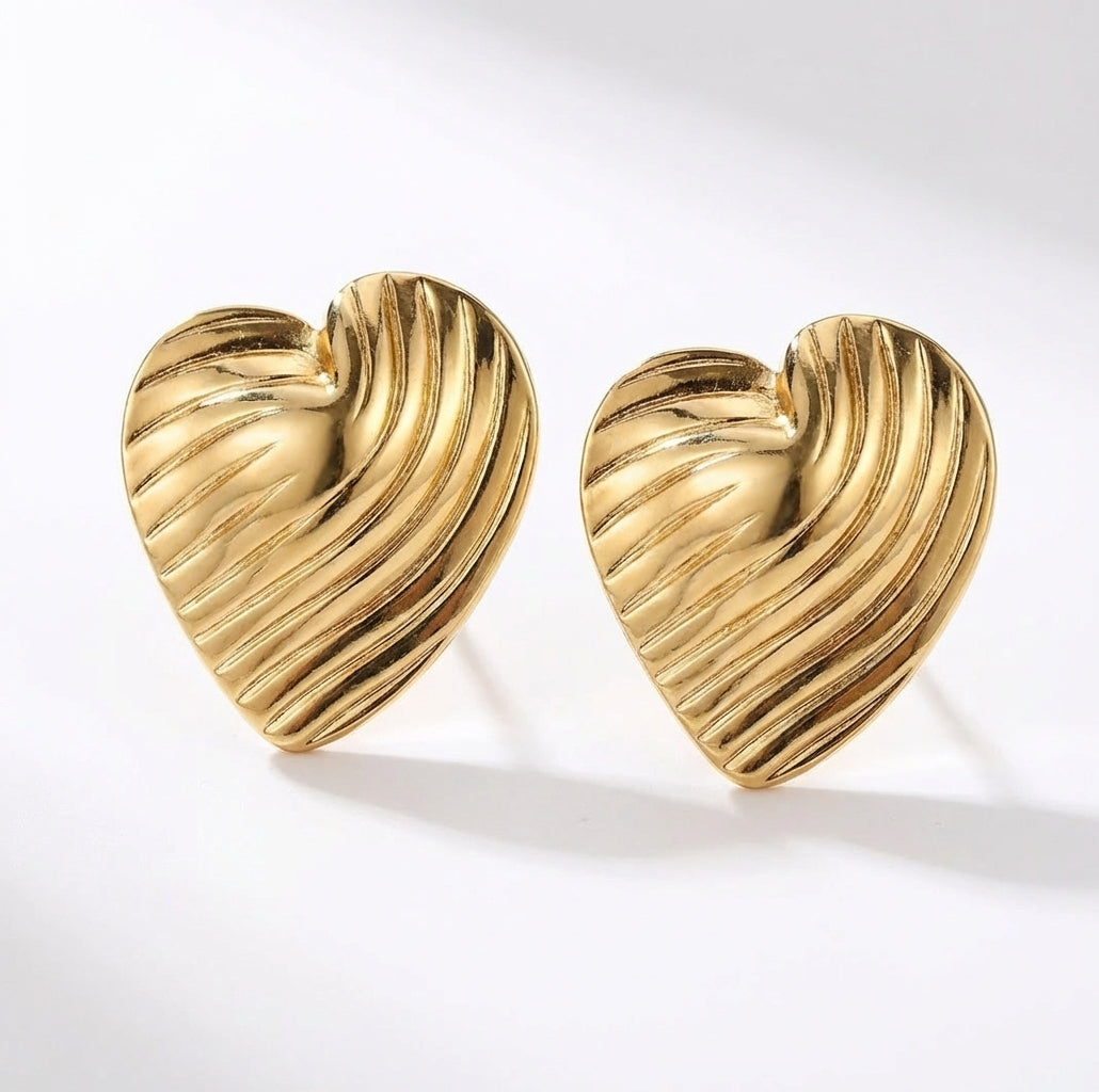 Cercei Inimă striată din Oțel Inoxidabil - Hipoalergenici - CM1715