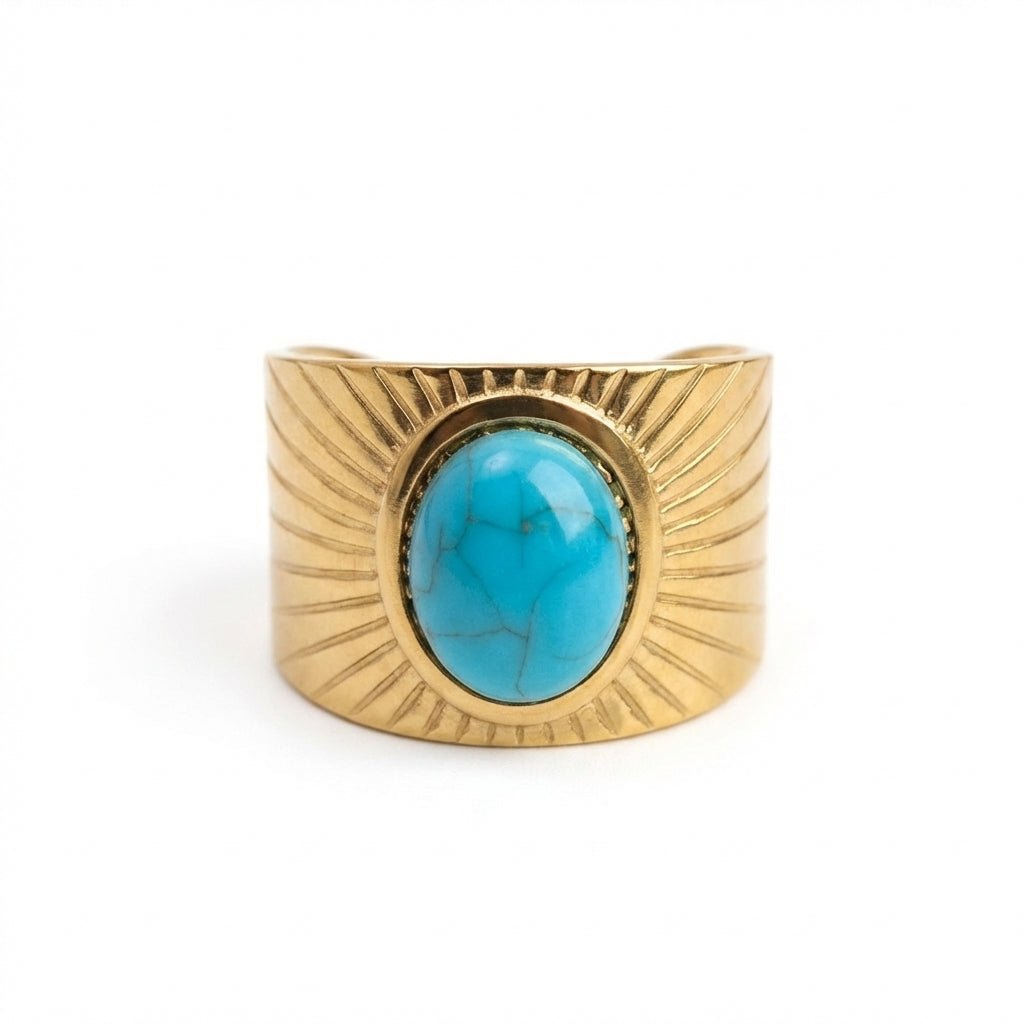Inel lat, turcoaz, auriu Oțel Inoxidabil Auriu - Hipoalergenic