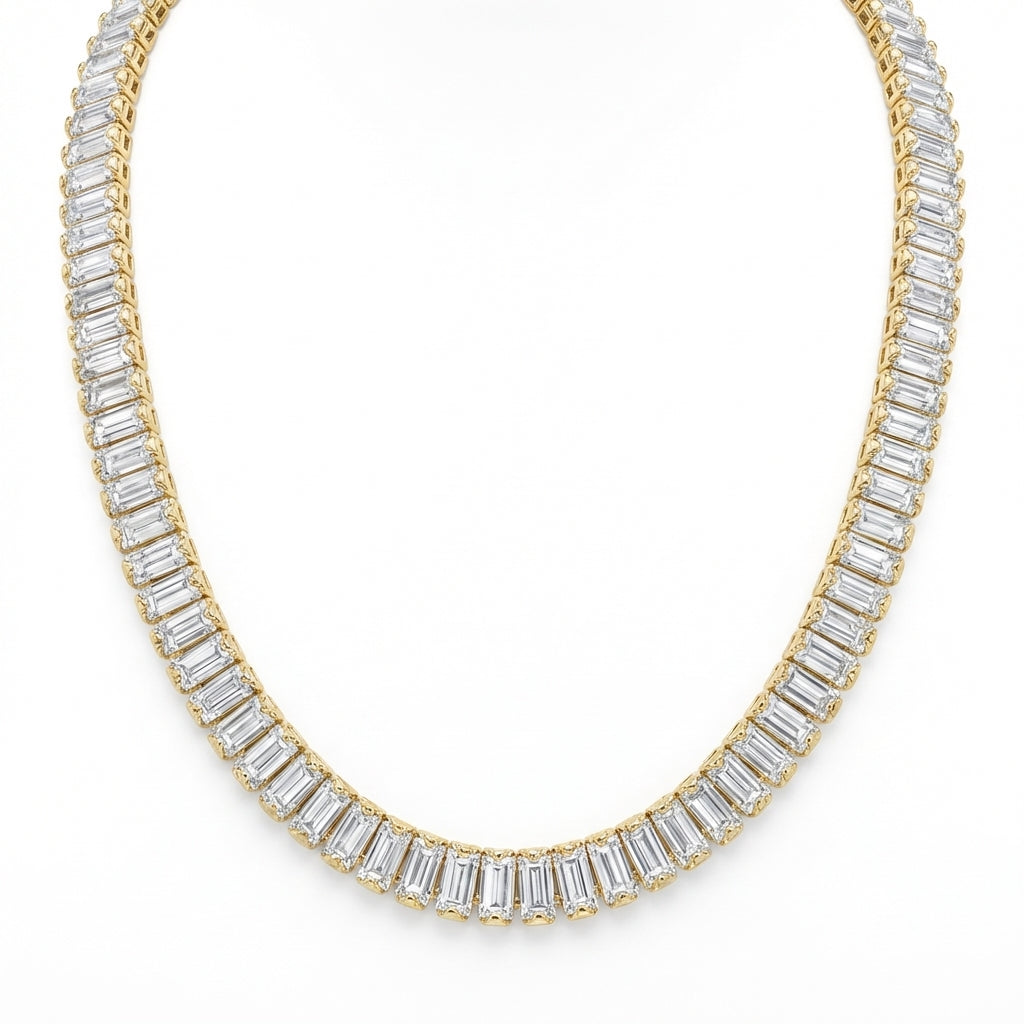 Colier Tennis Inox Auriu Baguette 6mm - Glamour - Hipoalergenic