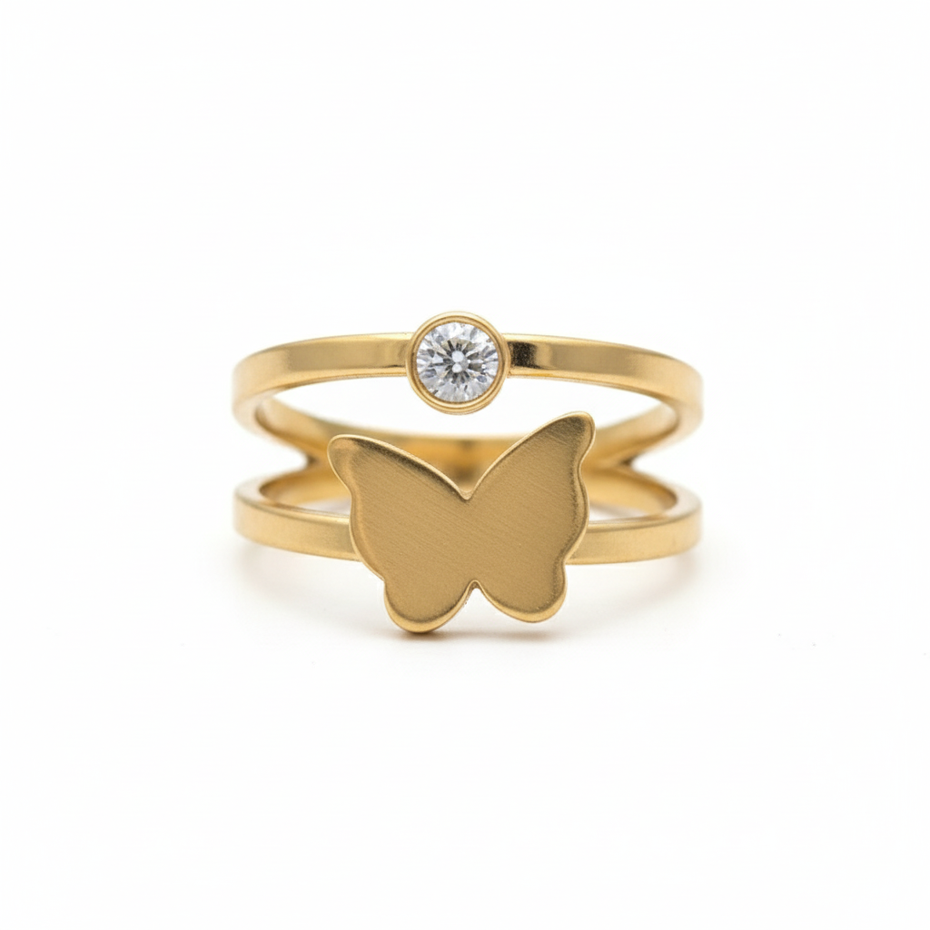 Inel Fluture, zirconiu central Oțel Inoxidabil Auriu - Hipoalergenic