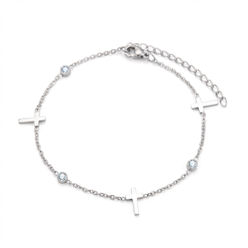 Brățară Cruciulițe & Zirconiu Oțel Inoxidabil 2mm - Hipoalergenică - BF937