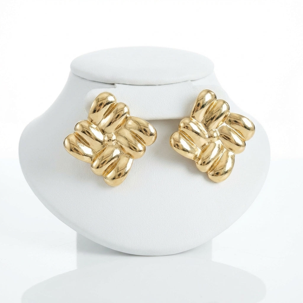 Cercei Design geometric cu elemente bombate Inox 2.3 cm Placat Aur 18K PVD - Hipoalergenici - CM1864