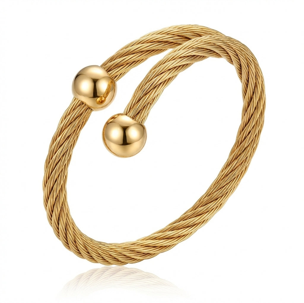 Inel Brățară șnur răsucit, bile Oțel Inoxidabil Auriu - Hipoalergenic