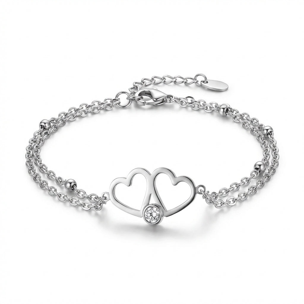 Brățară Două Inimi Oțel Inoxidabil 18cm - Hipoalergenică - BF939