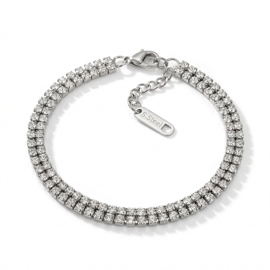 Brățară Tennis 2 x 3mm Șir dublu zirconii cubice Oțel Inoxidabil 16 cm - BF1173 - Hipoalergenică