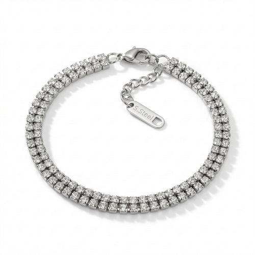 Brățară Tennis 2 x 3mm Șir dublu zirconii cubice Oțel Inoxidabil 16 cm - BF1173 - Hipoalergenică