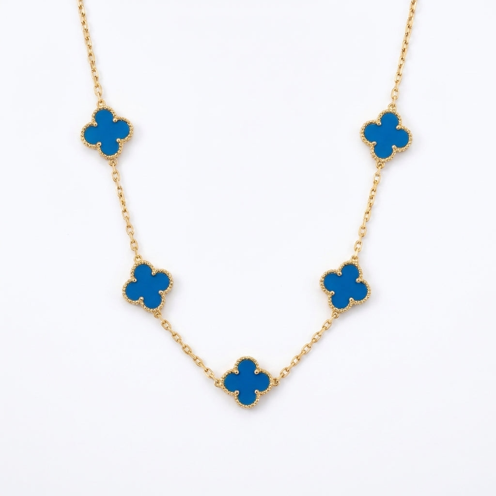 Lănțișor Inox Alhambra Auriu cu Trifoiuri Albastre - Elegant - Hipoalergenic