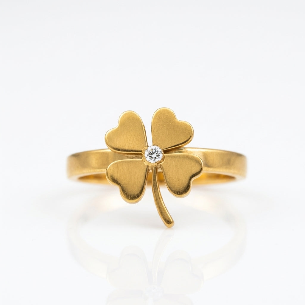 Inel Trifoi cu patru foi, zirconiu Oțel Inoxidabil Auriu - Hipoalergenic