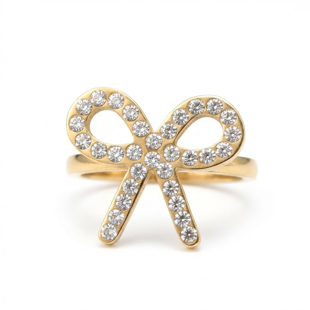 Inel Fundiță zirconiu strălucitor Oțel Inoxidabil Auriu - Hipoalergenic