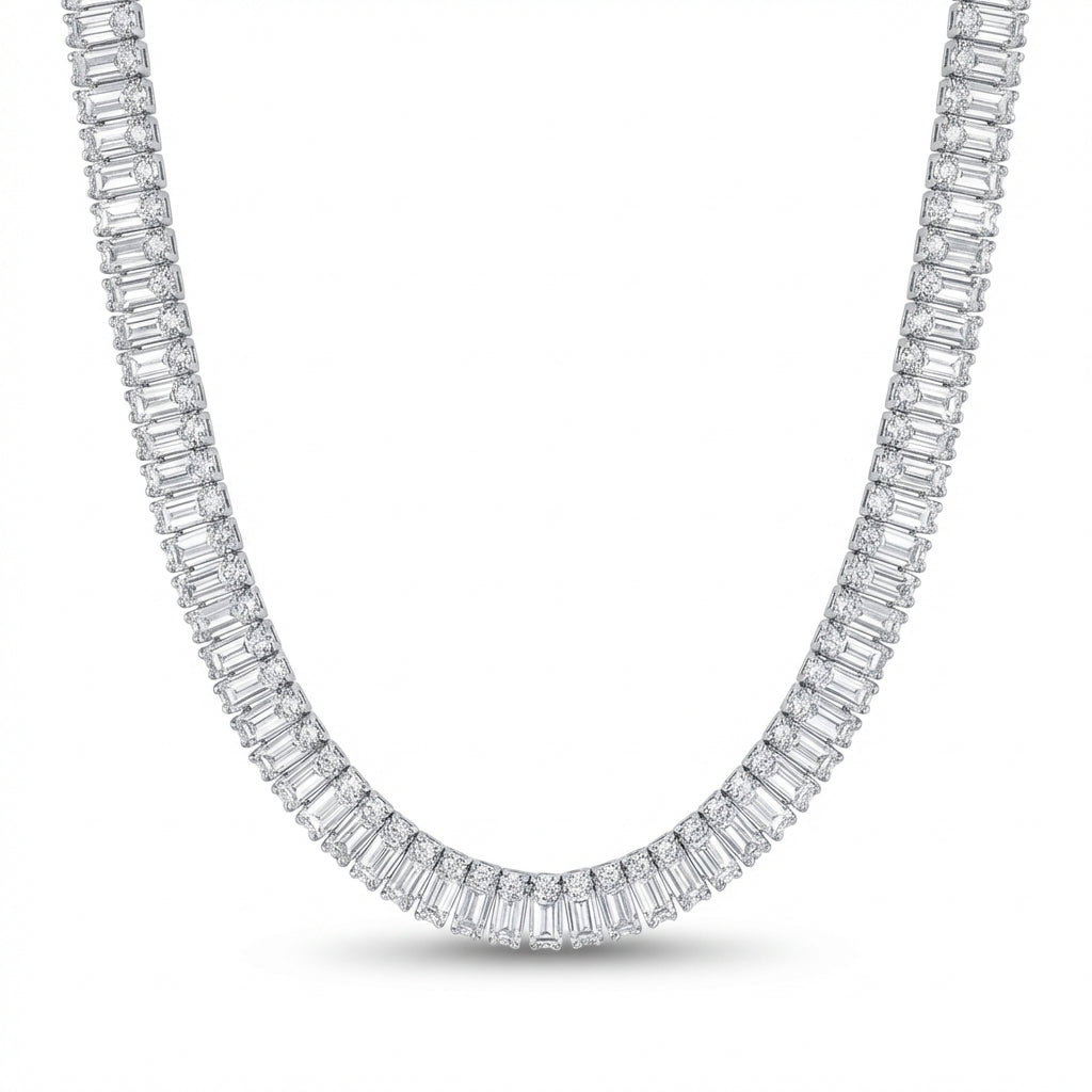 Colier Tennis Inox Argintiu Baguette 6mm cu Pandantiv Central - Glamour - Hipoalergenic - LPD1496