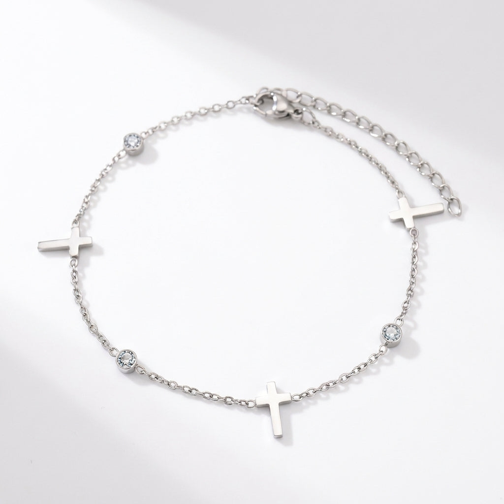 Brățară Cruciulițe & Zirconiu Oțel Inoxidabil 2mm - Hipoalergenică - BF937