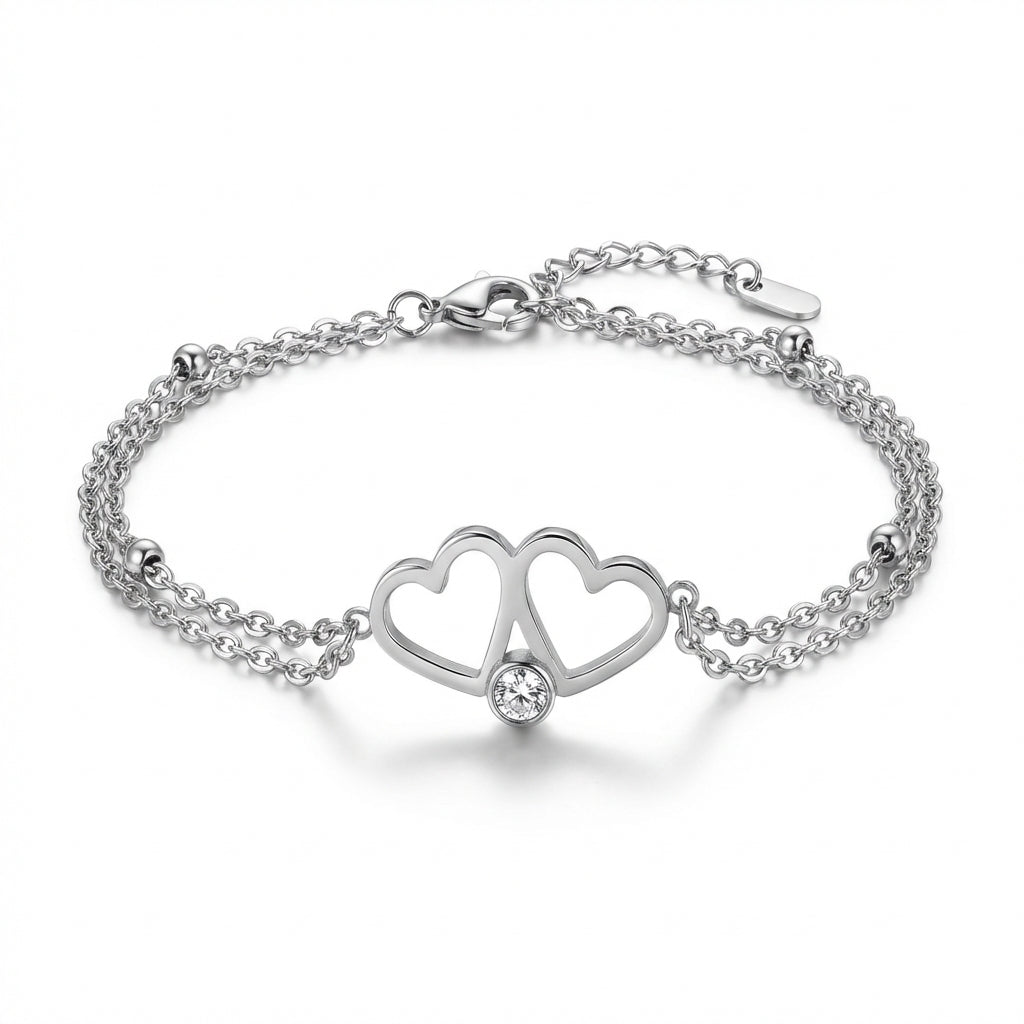 Brățară Două Inimi Oțel Inoxidabil 18cm - Hipoalergenică - BF939
