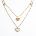 Colier Dublu Inox Auriu Layered cu Pandantiv Inimioare Sidef și Contur - Minimalist - Hipoalergenic