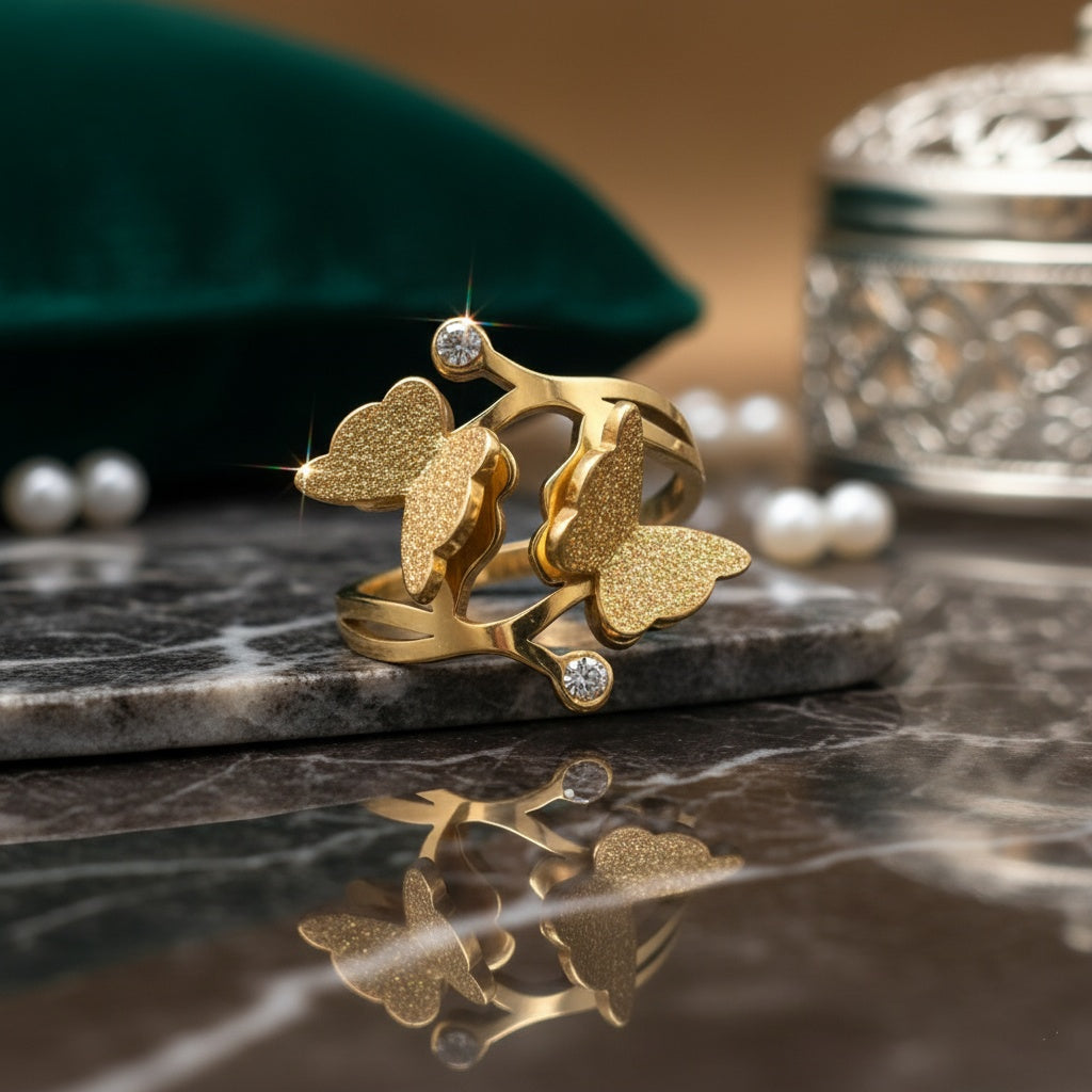 Inel fluturi zirconiu sclipitor Oțel Inoxidabil Auriu - Hipoalergenic