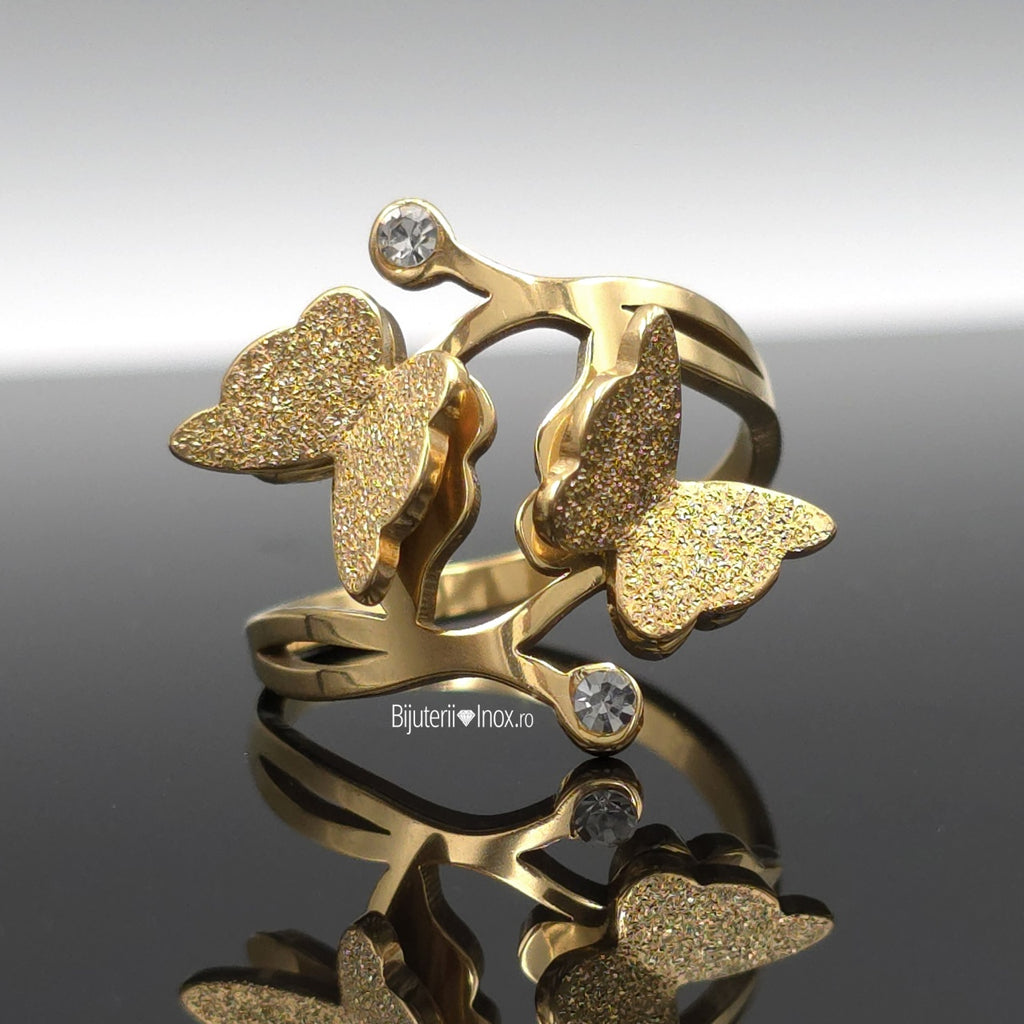 Inel fluturi zirconiu sclipitor Oțel Inoxidabil Auriu - Hipoalergenic