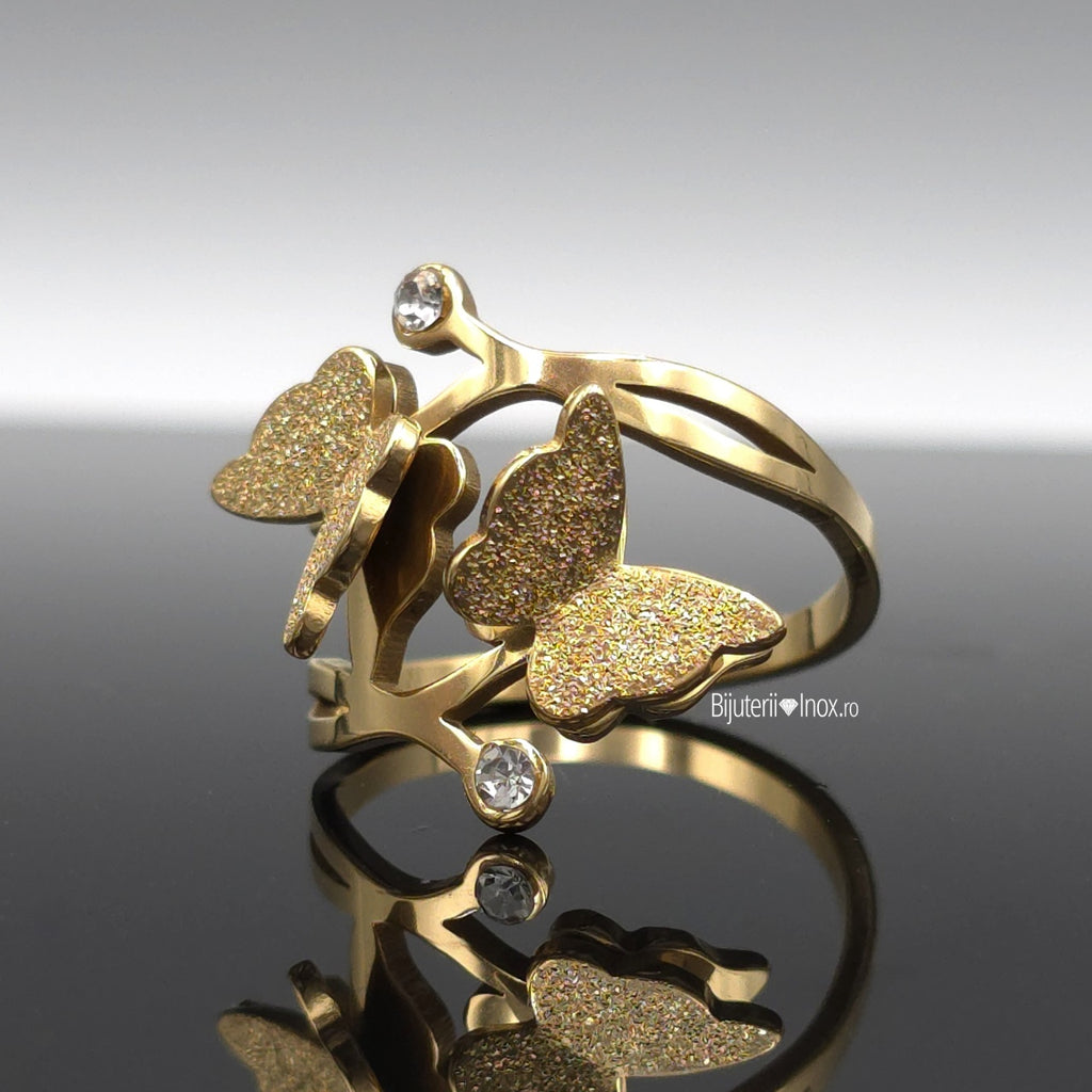 Inel fluturi zirconiu sclipitor Oțel Inoxidabil Auriu - Hipoalergenic