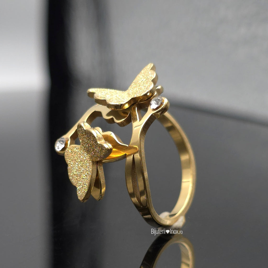 Inel fluturi zirconiu sclipitor Oțel Inoxidabil Auriu - Hipoalergenic