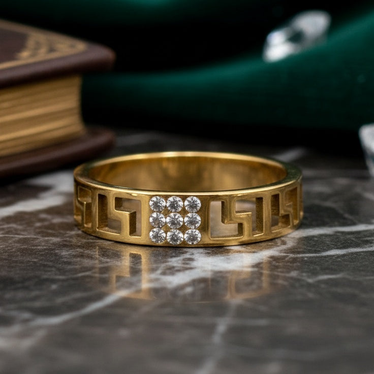 Inel Meandru cu zirconiu Oțel Inoxidabil Auriu - Hipoalergenic