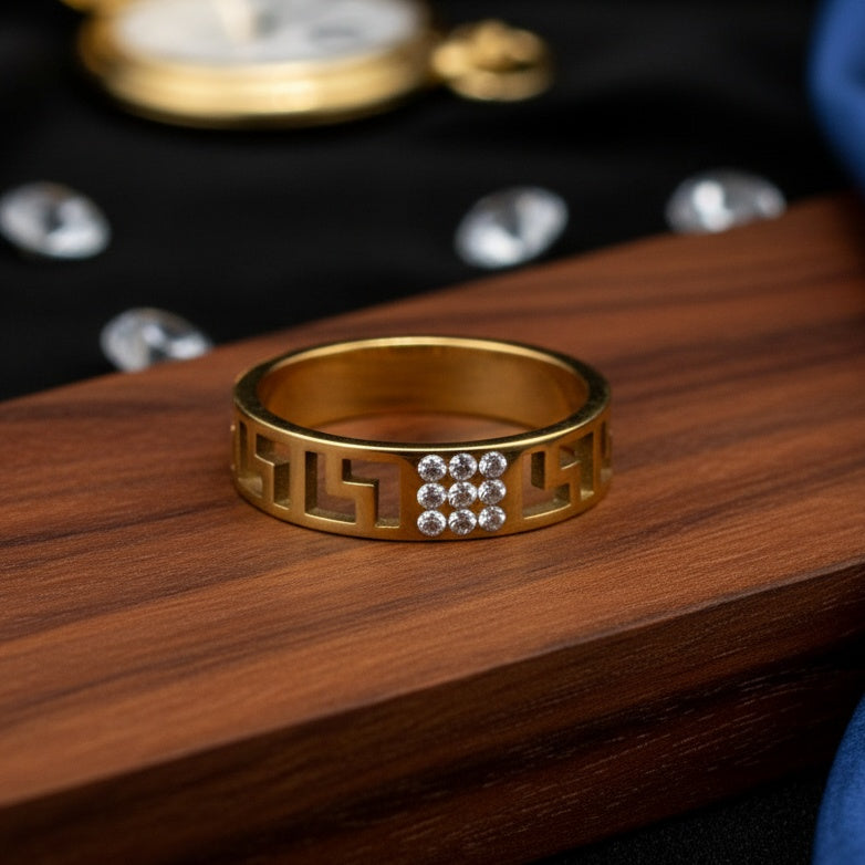 Inel Meandru cu zirconiu Oțel Inoxidabil Auriu - Hipoalergenic