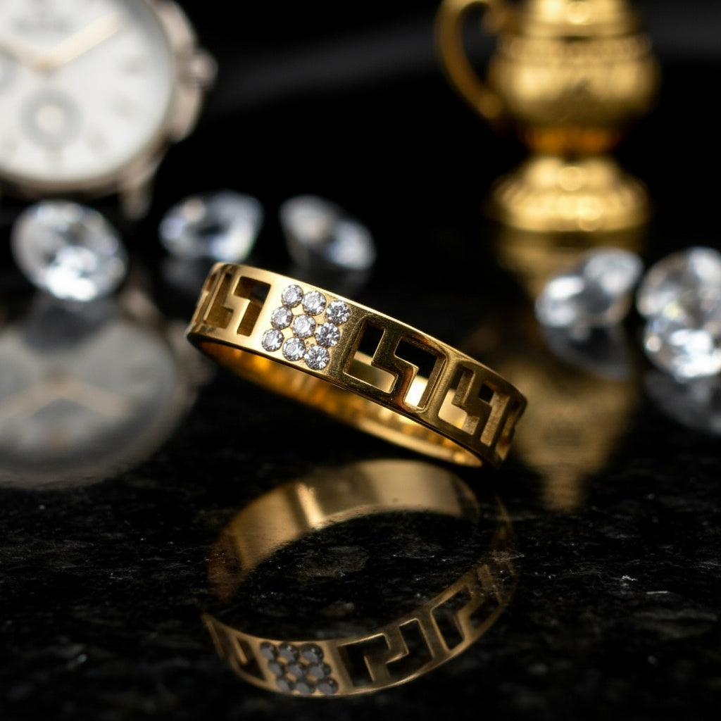 Inel Meandru cu zirconiu Oțel Inoxidabil Auriu - Hipoalergenic