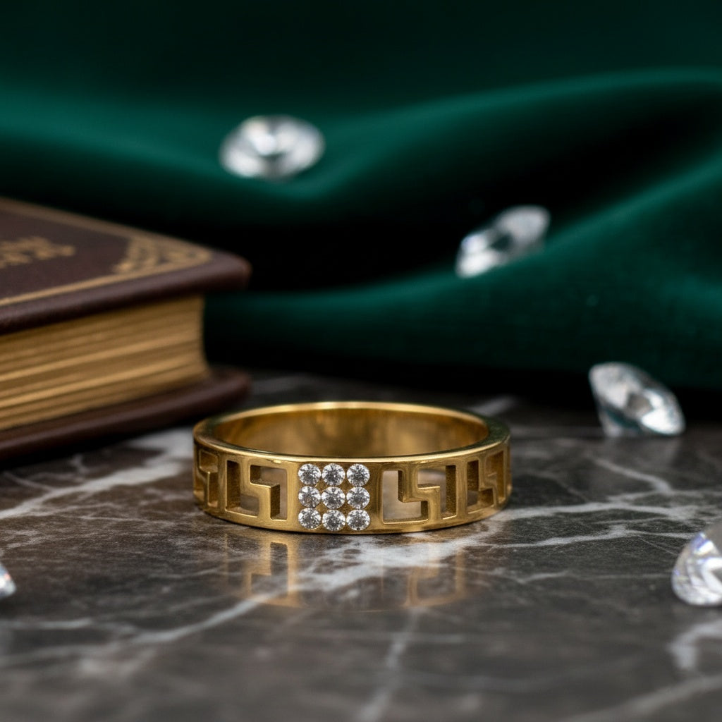 Inel Meandru cu zirconiu Oțel Inoxidabil Auriu - Hipoalergenic