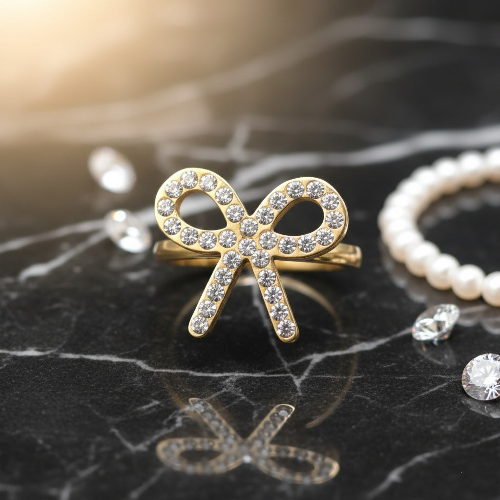 Inel Fundiță zirconiu strălucitor Oțel Inoxidabil Auriu - Hipoalergenic