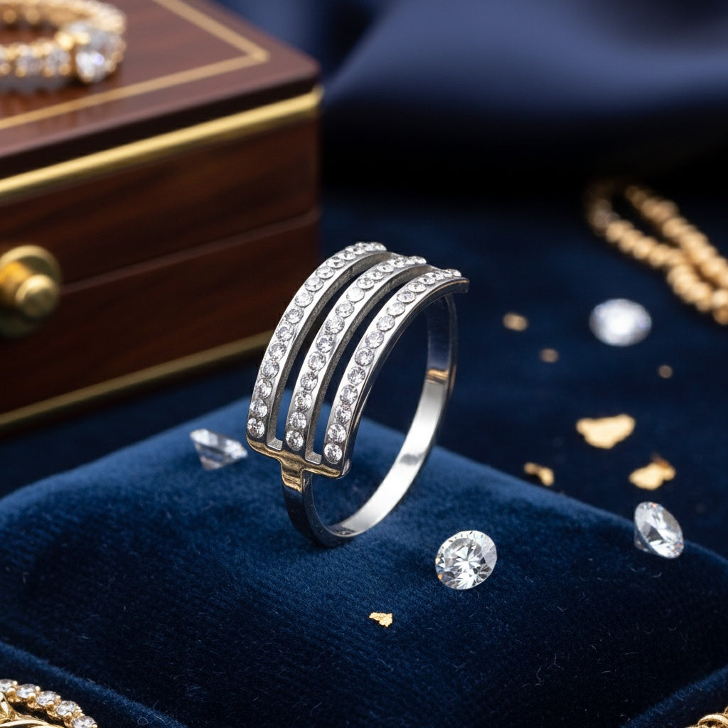 Inel Trei benzi zirconiu Oțel Inoxidabil Argintiu - Hipoalergenic