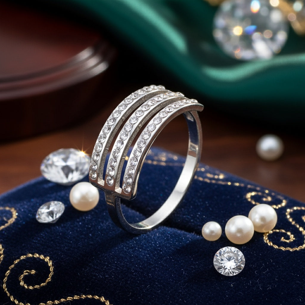 Inel Trei benzi zirconiu Oțel Inoxidabil Argintiu - Hipoalergenic