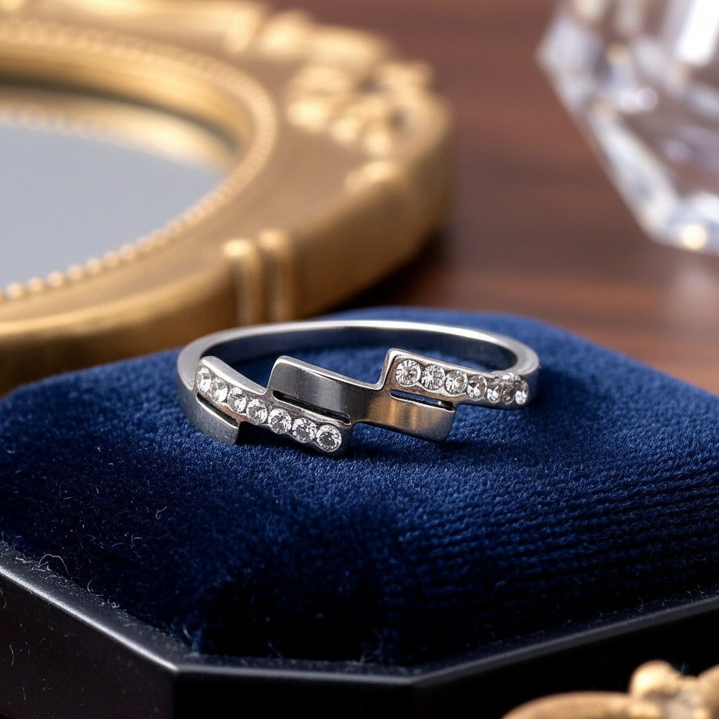 Inel Banda zig-zag, zirconiu Oțel Inoxidabil Argintiu - Hipoalergenic