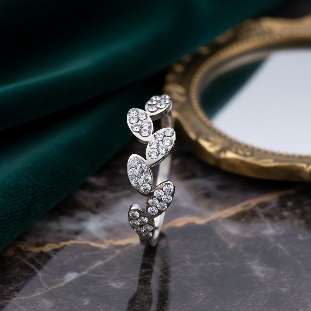 Inel Frunze cu zirconiu Oțel Inoxidabil Argintiu - Hipoalergenic