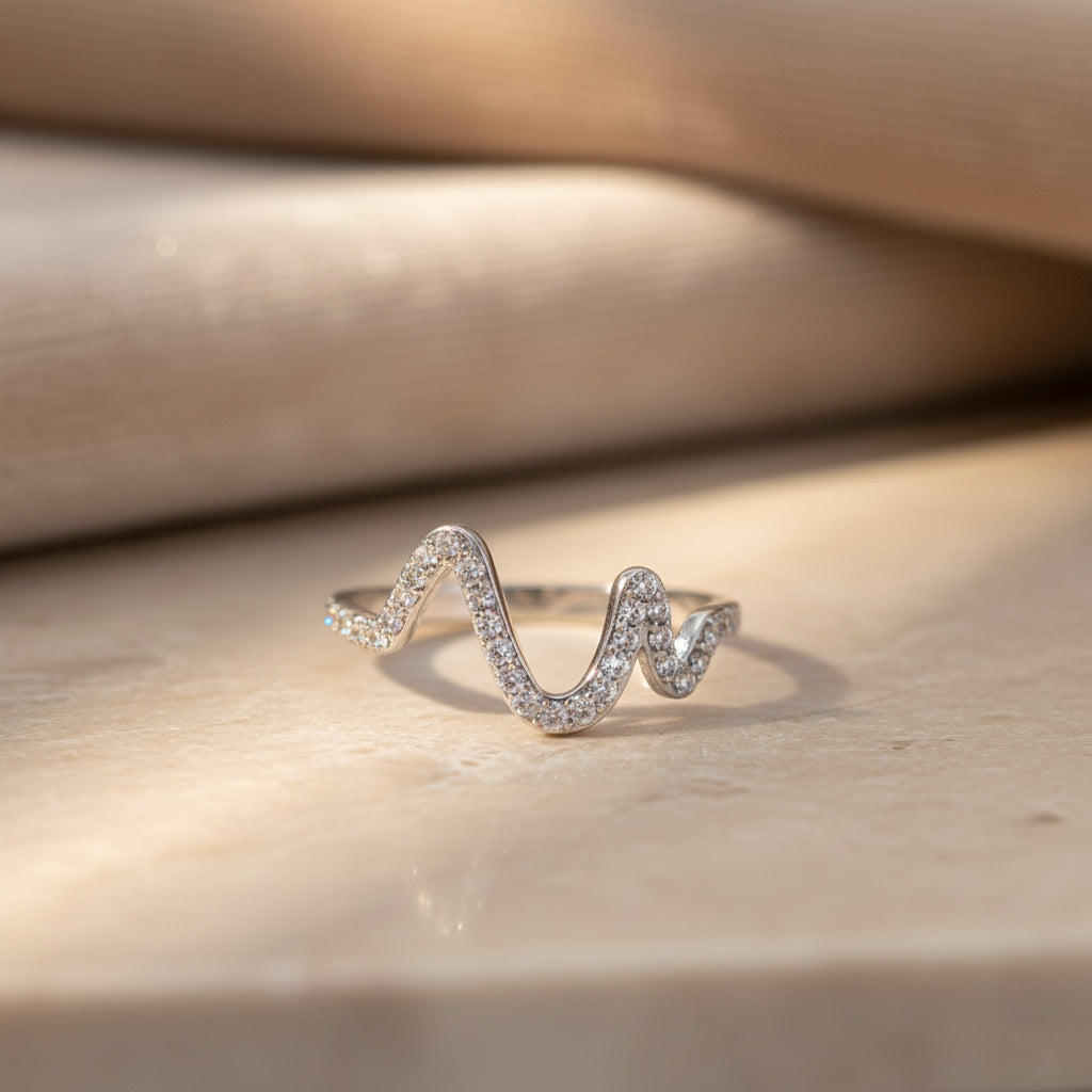 Inel Ondulat, zirconiu, lucios Oțel Inoxidabil Argintiu - Hipoalergenic