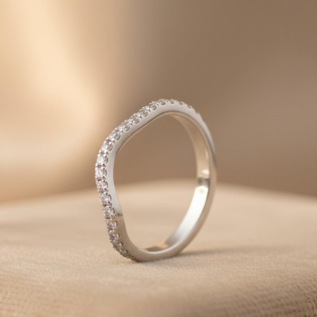 Inel Banda ondulată cu zirconiu Oțel Inoxidabil Argintiu - Hipoalergenic