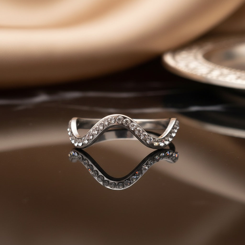 Inel Bandă ondulată zirconiu Oțel Inoxidabil Argintiu - Hipoalergenic