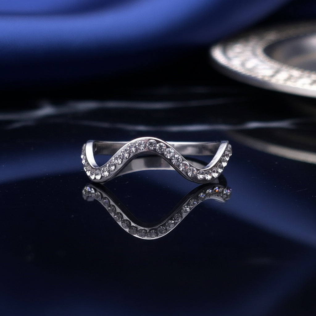 Inel Bandă ondulată zirconiu Oțel Inoxidabil Argintiu - Hipoalergenic