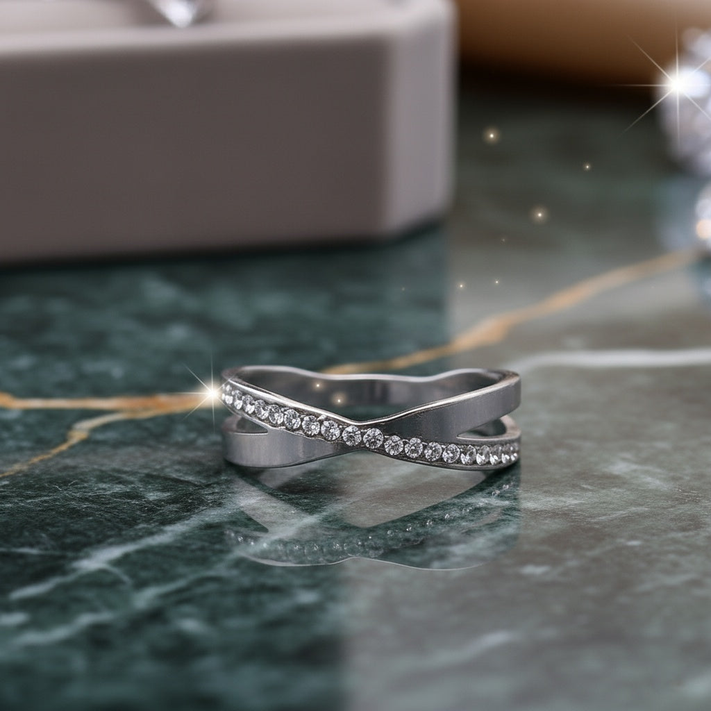 Inel Banda încrucișată zirconiu Oțel Inoxidabil Argintiu - Hipoalergenic