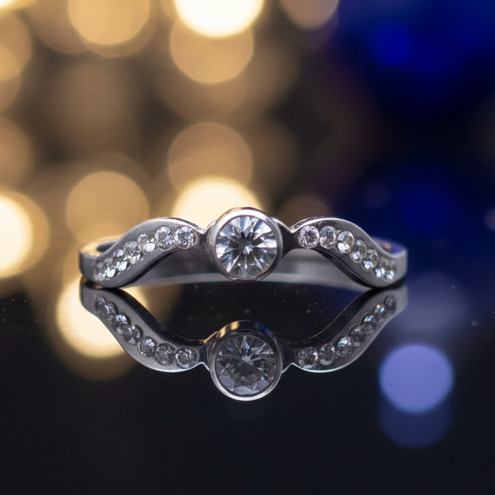 Inel Undă zirconiu, central zirconiu Oțel Inoxidabil Argintiu - Hipoalergenic