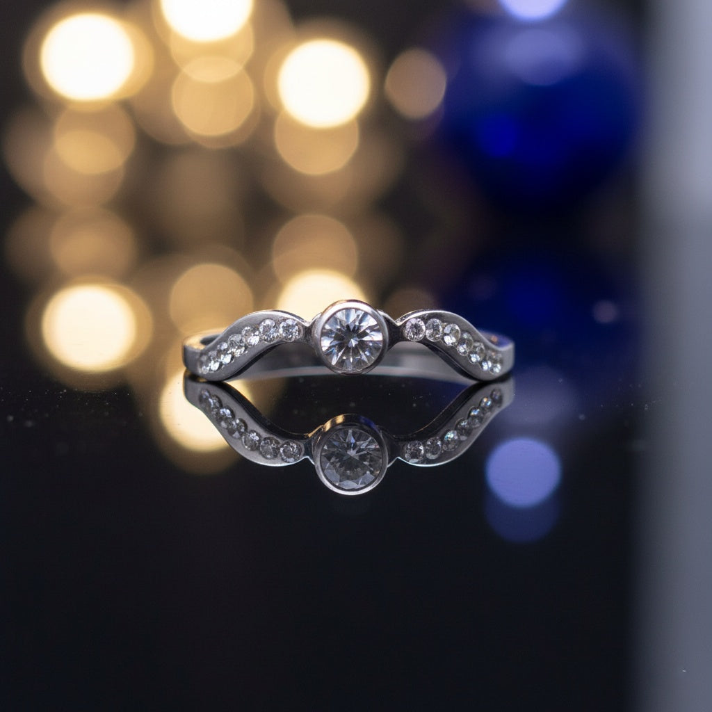 Inel Undă zirconiu, central zirconiu Oțel Inoxidabil Argintiu - Hipoalergenic